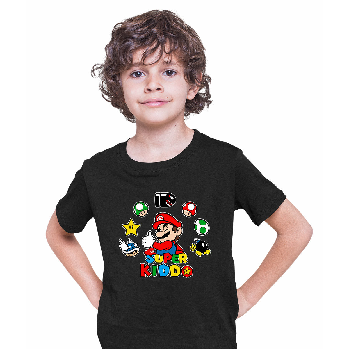 Super Kiddo T-shirt Mario Birthday Kids Custom Gaming Birthday Kids T-shirt Black