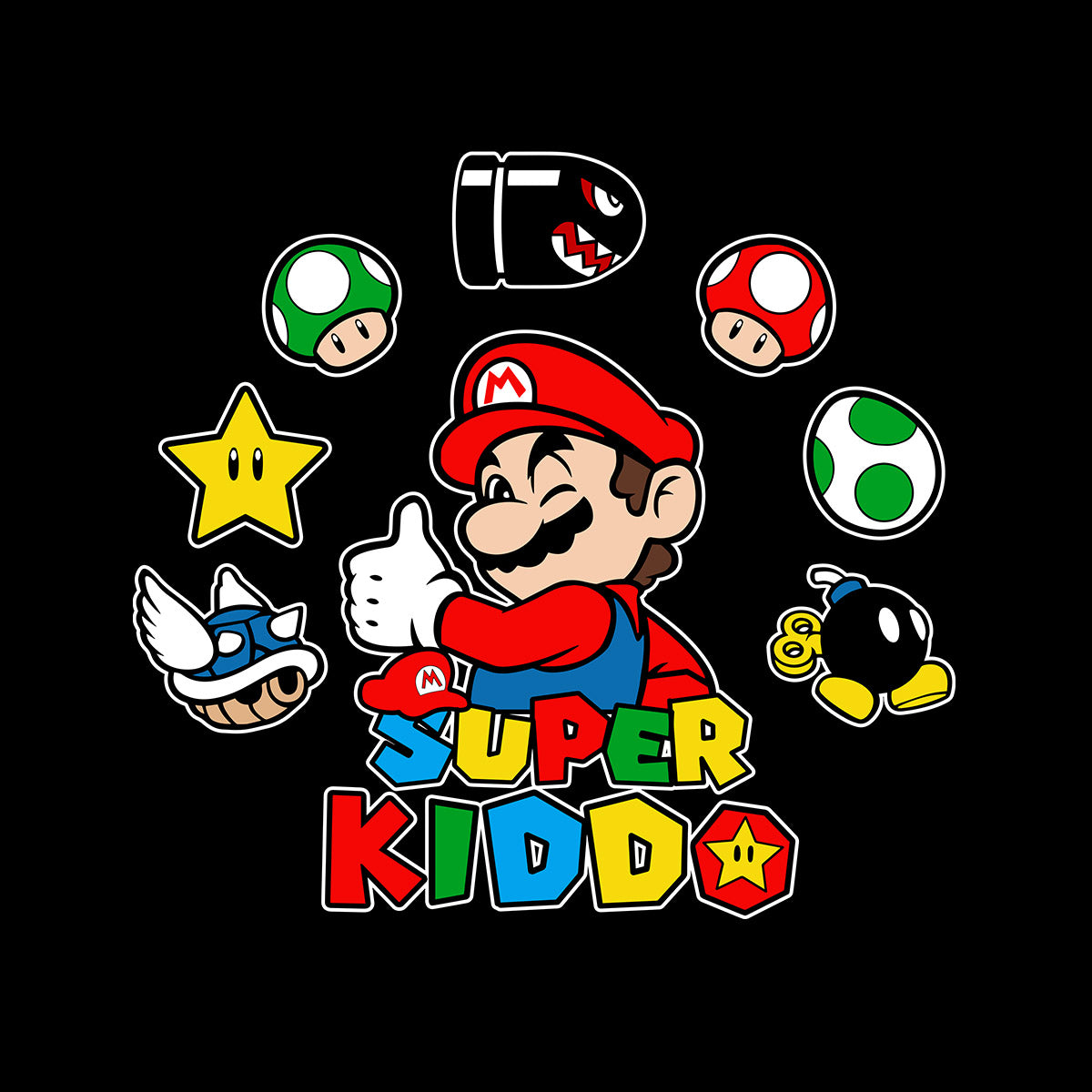 Super Kiddo T-shirt Mario Birthday Kids Custom Gaming Birthday Kids T-shirt Black