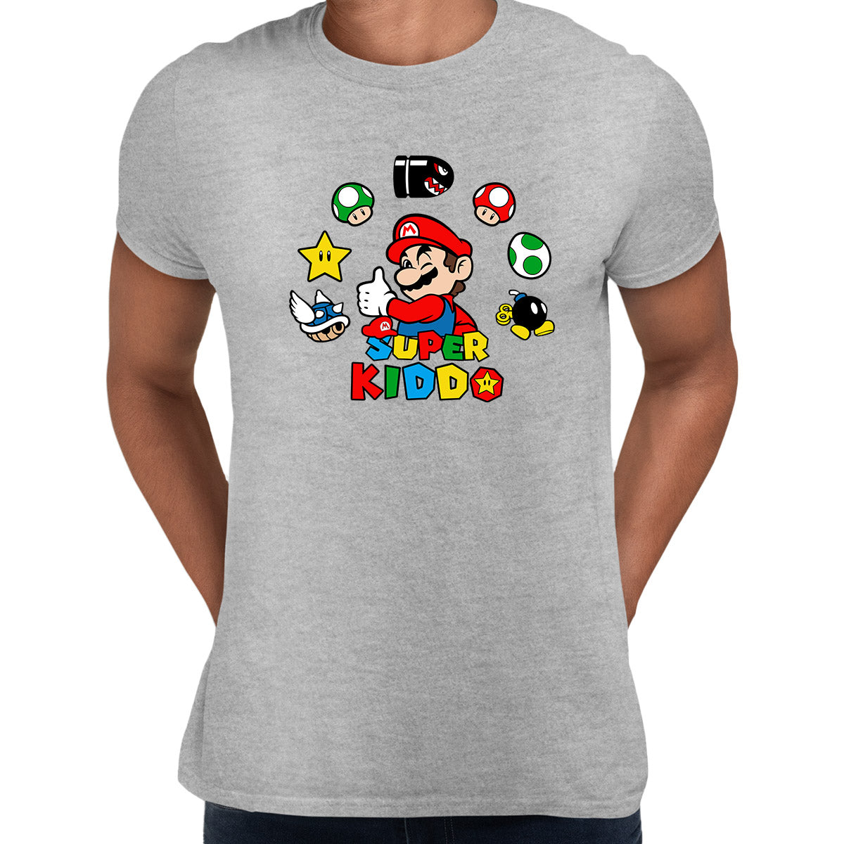 Super Kiddo Grey T-shirt Mario Birthday