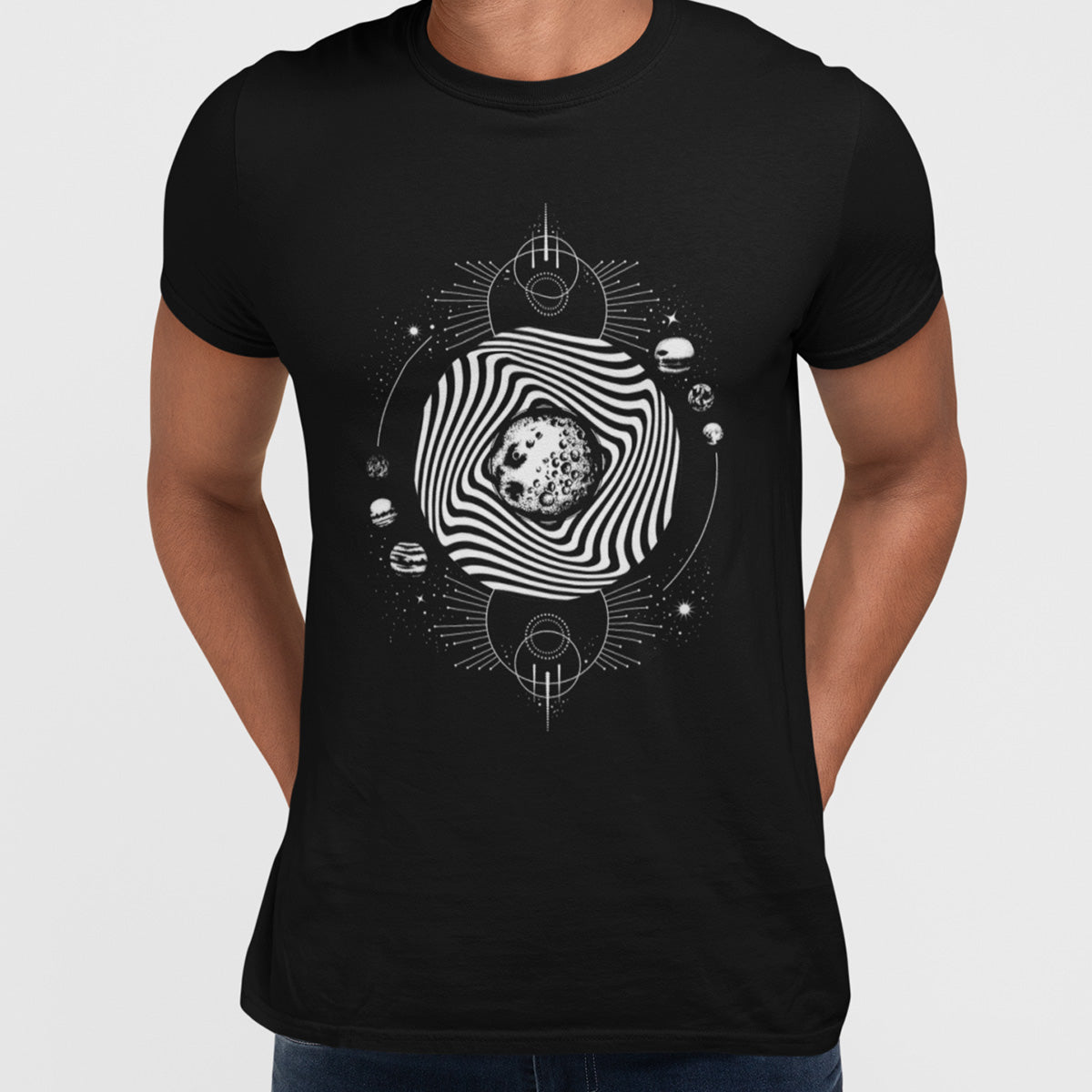 Old Skool - Surreal Moon illustration with planets - Kuzi Tees