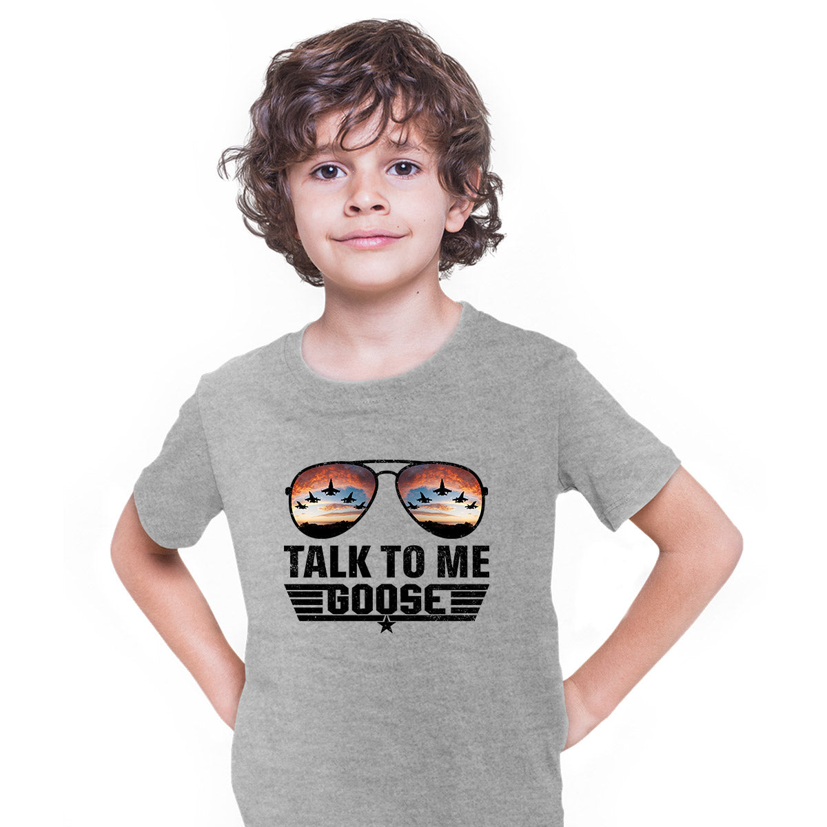 Talk To Me Goose T-shirt Top Gun Maverick 2022 Movie Tees Kids T-shirt Grey
