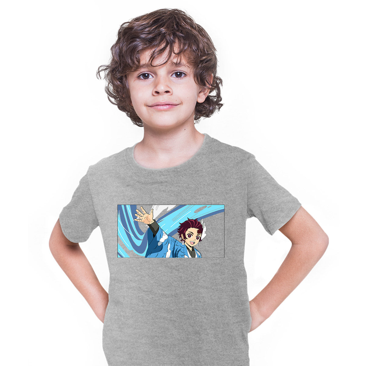 Tanjiro Blue t-shirt Kimono Anime Manga Demon Slayer Manga Kids T-shirt Grey