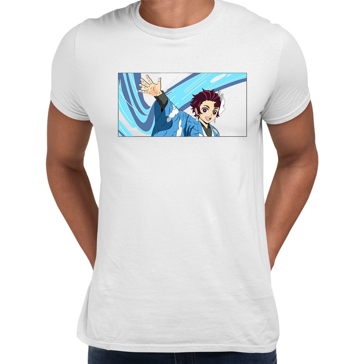 Tanjiro Blue Kimono White t-shirt Anime