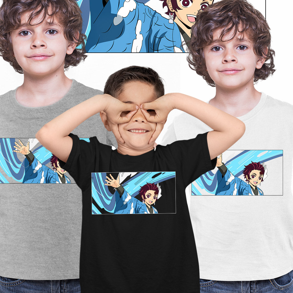Tanjiro Blue t-shirt Kimono Anime Manga Demon Slayer Manga Kids T-shirt
