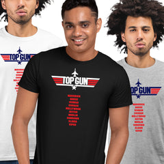 Top Gun Adult T-shirt Maverick Goose Iceman Cougar Hollywood Jester Merlin Sundown Slider Viper - Kuzi Tees