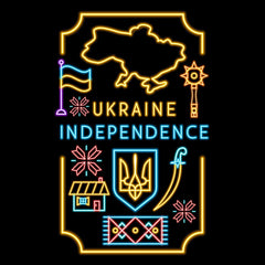 Independent Ukraine National Symbols Neon Glow Kids T-Shirt Support Ukraine War - Kuzi Tees