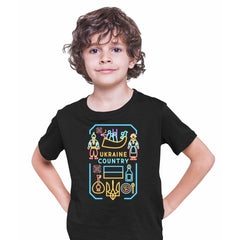 Neon Glow Ukraine National Symbols Black Kids T-Shirt Support Ukraine War - Kuzi Tees