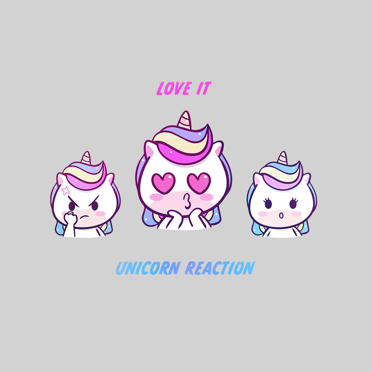 Unicorn Emoji Reaction Love Angry Excited Unisex Black and White Tee - Kuzi Tees