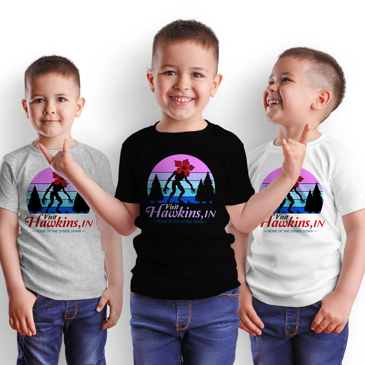 Upside Down Demogorgon Vintage Stranger Things Visit Hawkins Kids T-shirt