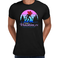 Upside Down Demogorgon Vintage Stranger Things Visit Hawkins Black T-shirt