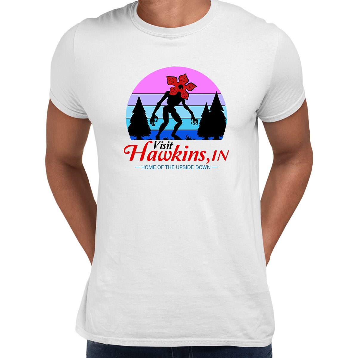 Upside Down Demogorgon Vintage Stranger Things Visit Hawkins White T-shirt