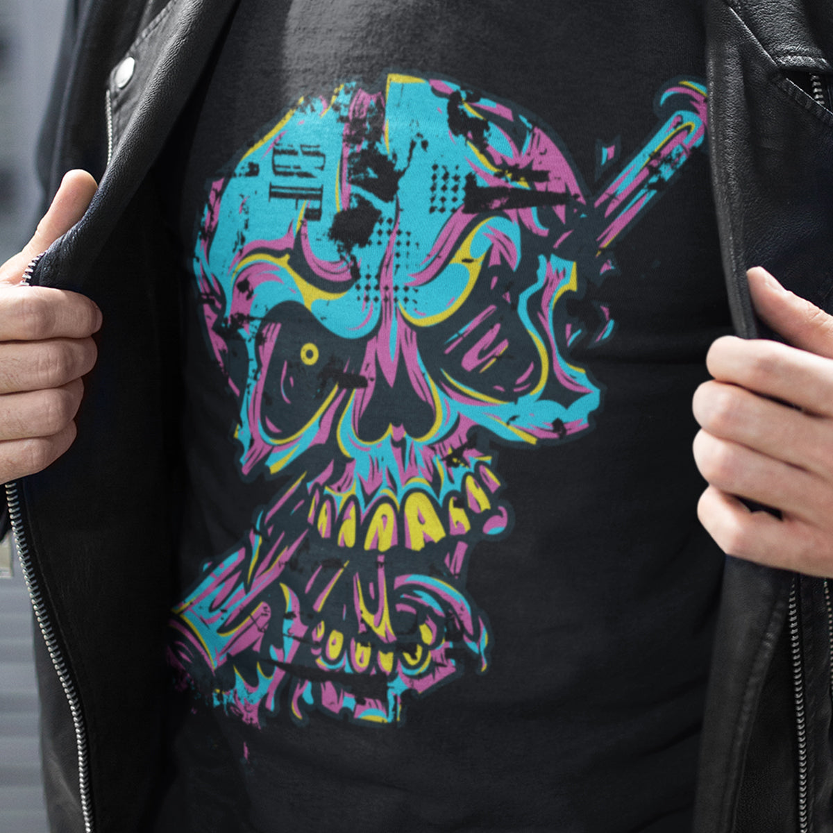 Urban Graffiti Blue Skull With A Baseball Bat T-Shirt - Kuzi Tees