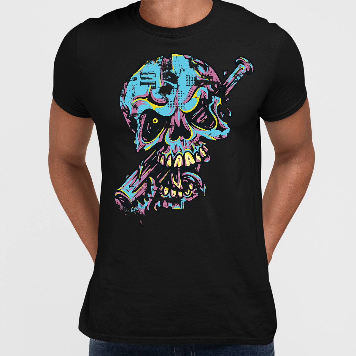 Urban Graffiti Blue Skull With A Baseball Bat T-Shirt - Kuzi Tees