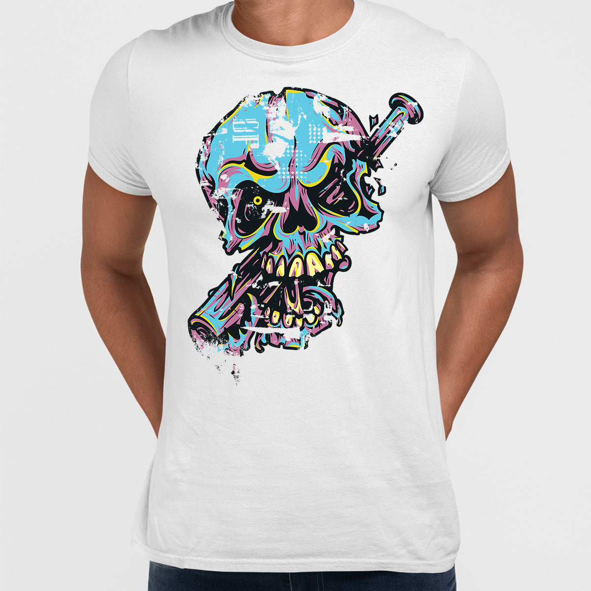 Urban Graffiti Blue Skull With A Baseball Bat T-Shirt - Kuzi Tees