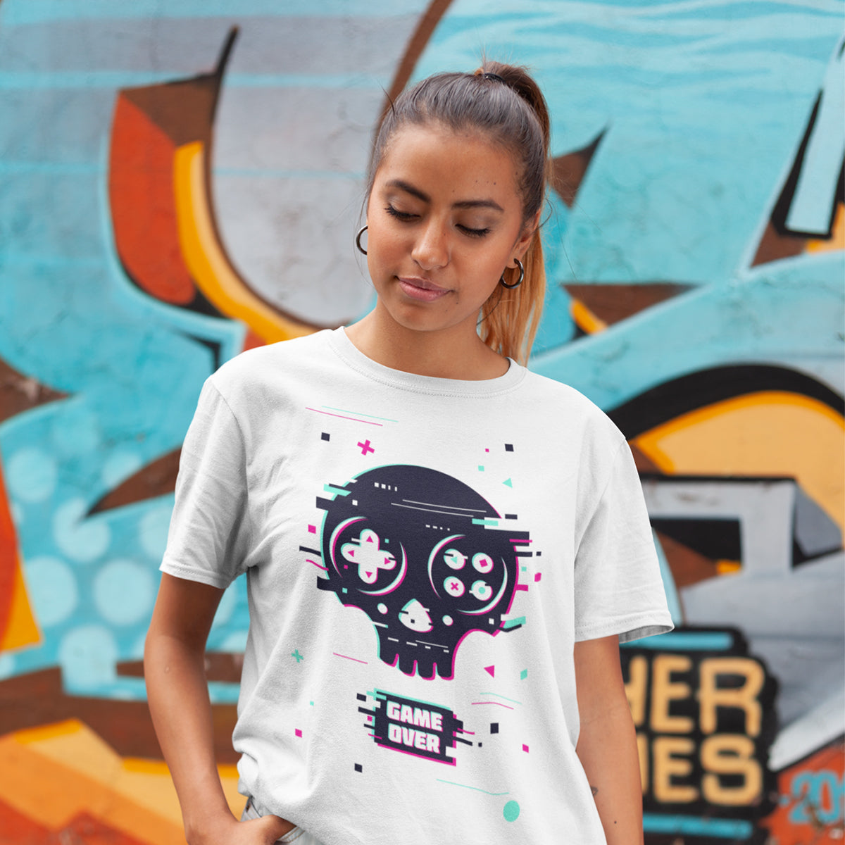 Urban Graffiti Scary Game Over Skull T-Shirt - Kuzi Tees