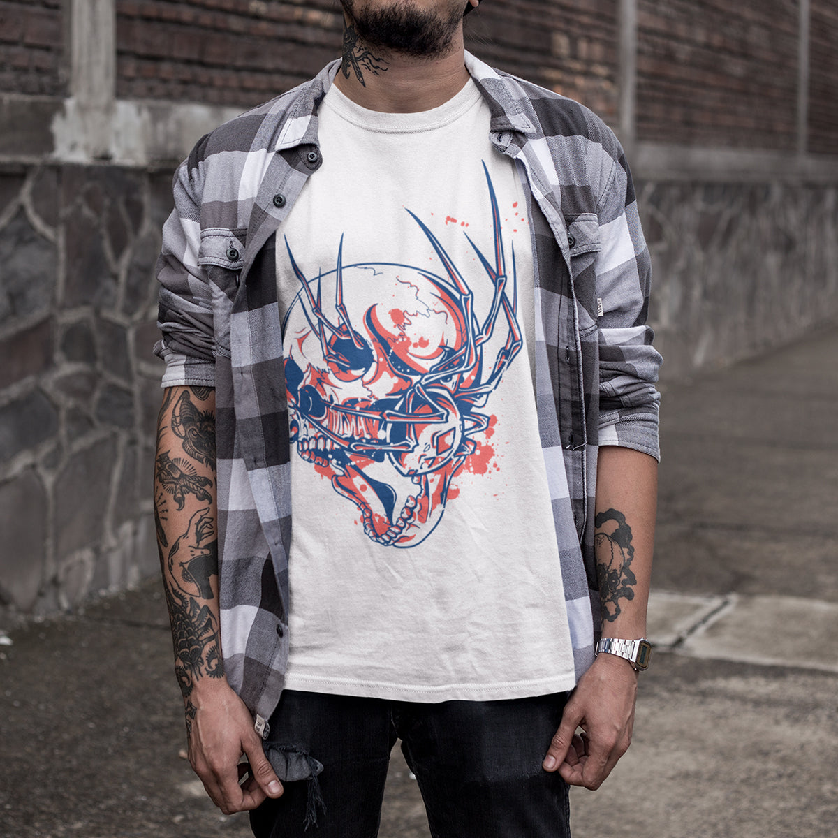 Urban Graffiti Scary Spider and Skull T-Shirt - Kuzi Tees