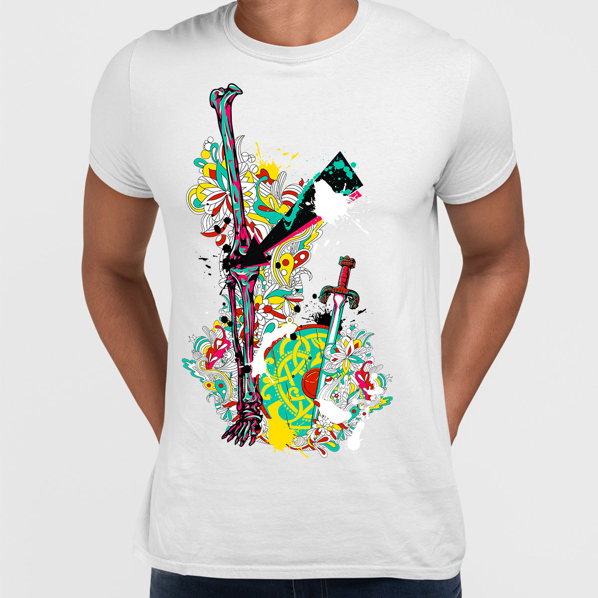 Urban Graffiti Sword Shield & Flower T-Shirt - Kuzi Tees