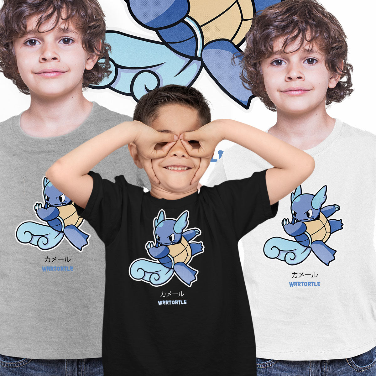 Wartortle Japanese style Pokemon Birthday Gift Typography T-shirt for Kids - Kuzi Tees