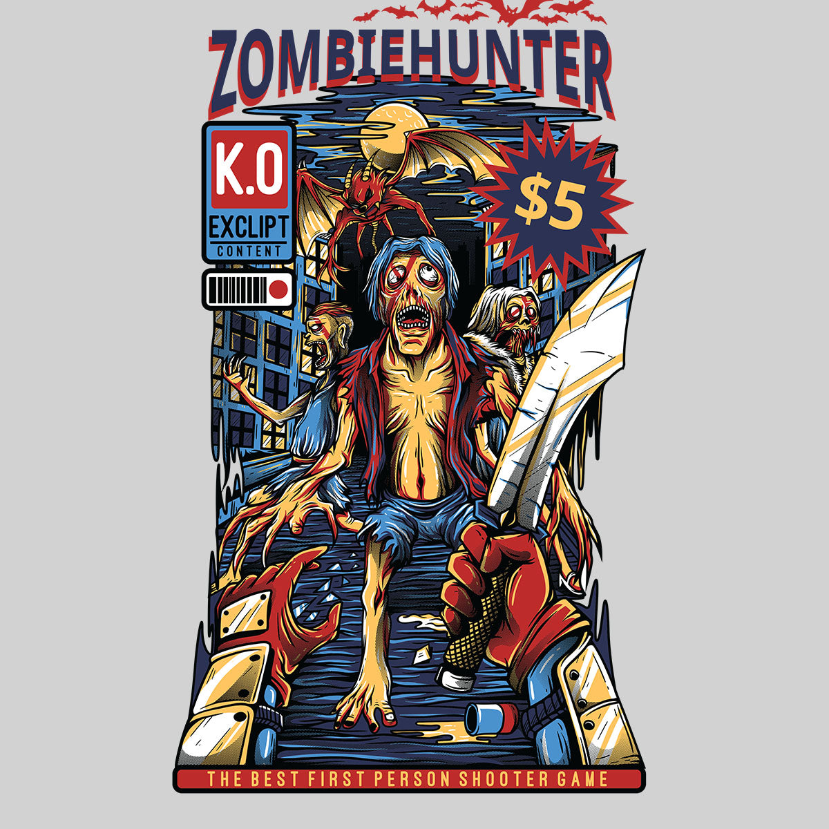 Zombiehunter - Retro Halloween Shooter Game Unisex T-shirt - Kuzi Tees