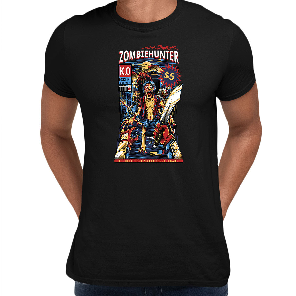 Zombiehunter - Retro Halloween Shooter Game Unisex T-shirt - Kuzi Tees