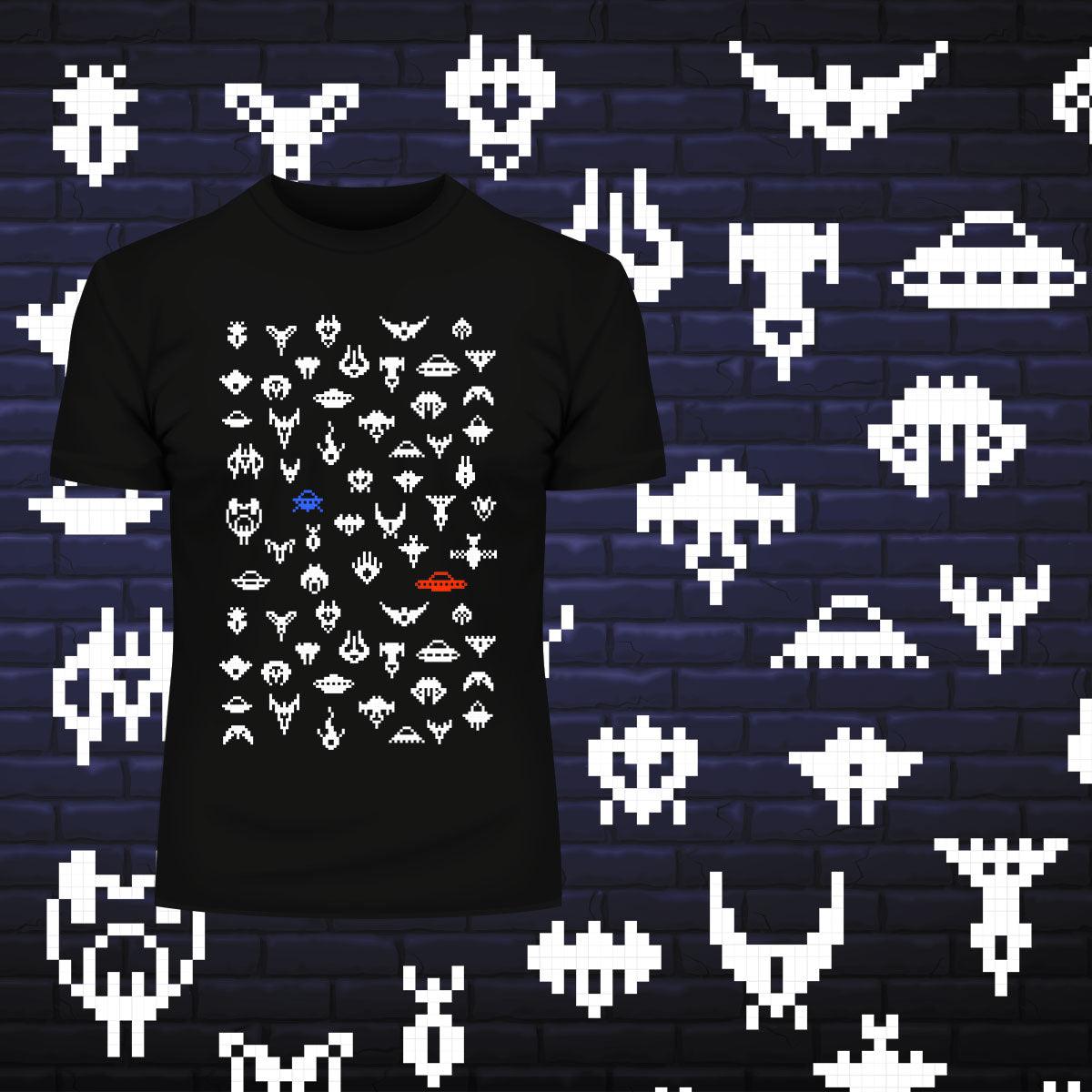 Alien Spaceships Retro Style 8 Bit Old Skool Pixel Art - Kuzi Tees