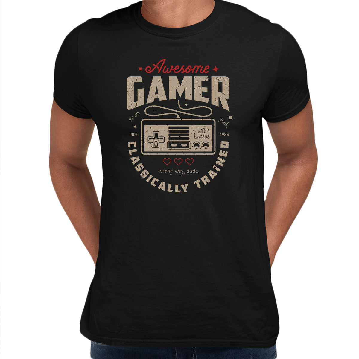 Mens Gaming T-Shirt Old School Gamer Retro Video Game Awesome Player Unisex T-Shirt - Kuzi Tees