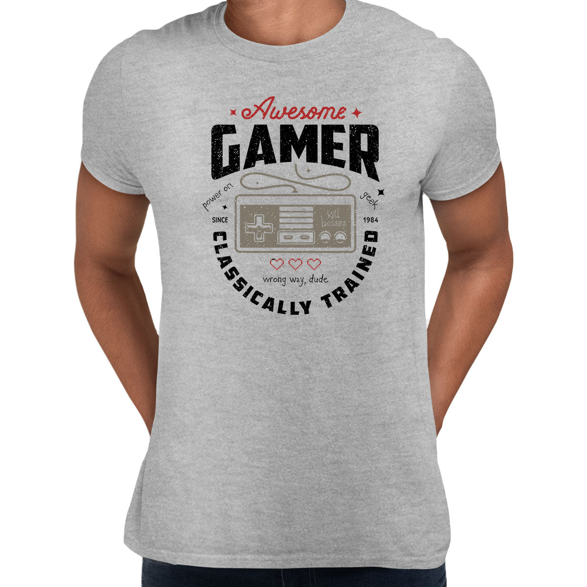 Mens Gaming T-Shirt Old School Gamer Retro Video Game Awesome Player Unisex T-Shirt - Kuzi Tees