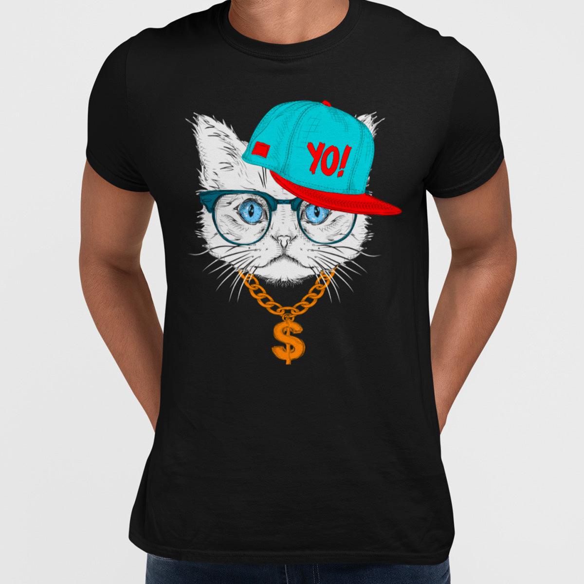 Hip Hop T-Shirt Cat with the Glasses and Gangster Hat - Kuzi Tees