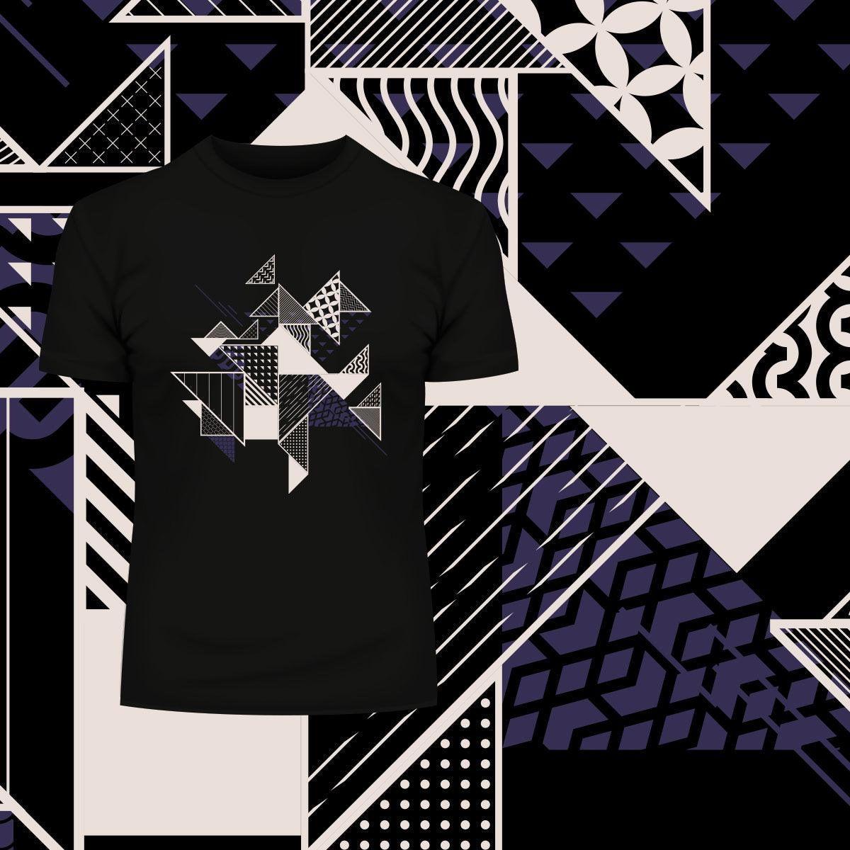 Abstract Flat Art Background With Geometric Elements Crew Neck  Tee - Kuzi Tees