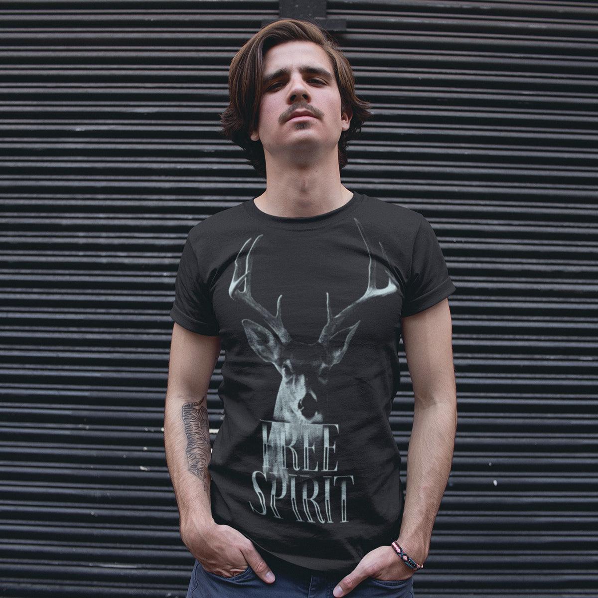 Deer A stag with attitude - Halftone Animal Free Spirit T-Shirt - Kuzi Tees