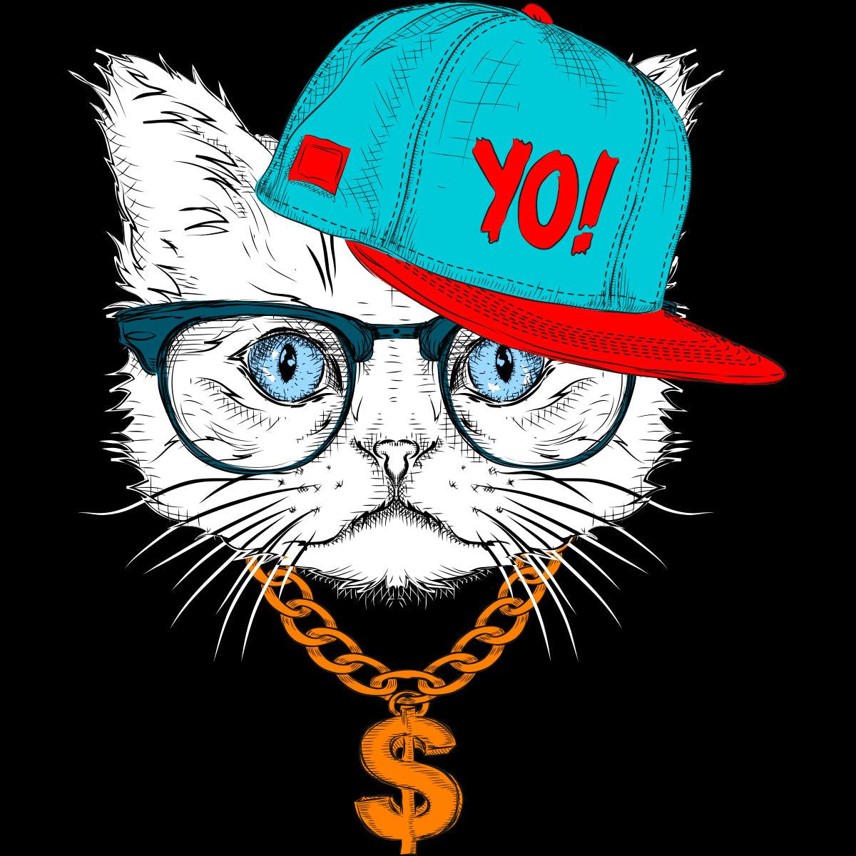 Hip Hop T-Shirt Cat with the Glasses and Gangster Hat - Kuzi Tees