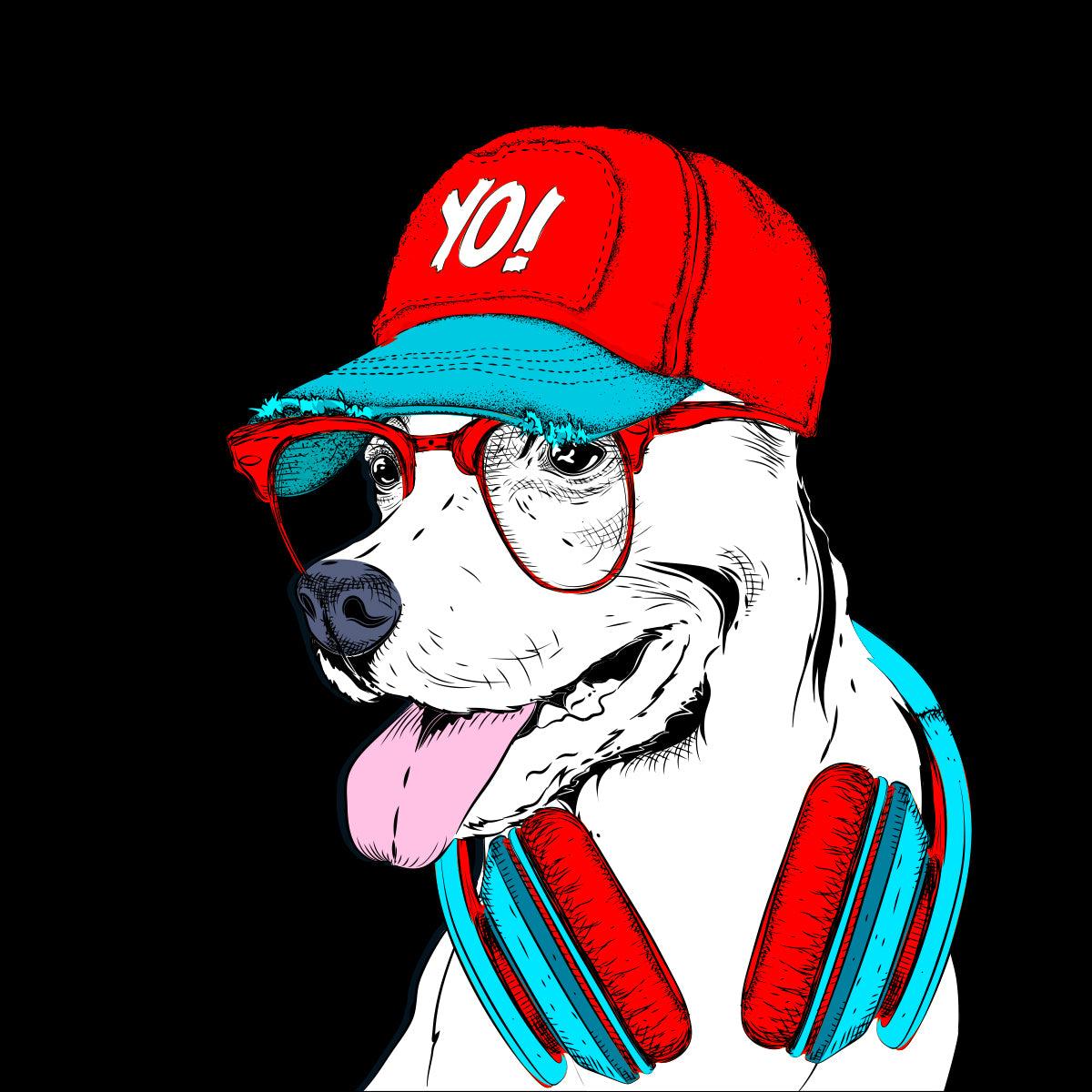 Hip Hop T-Shirt Dog with the Glasses and Hat - Kuzi Tees