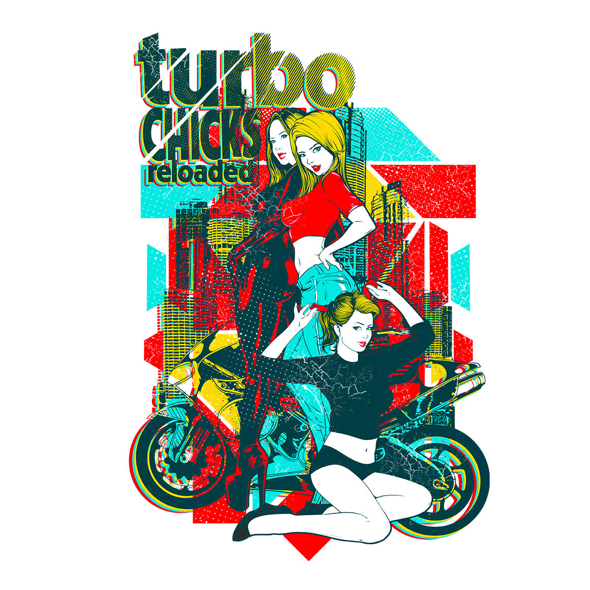 Three Turbo Chicks Unique Designs Biker T-shirt - Kuzi Tees