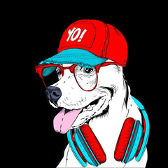 Hip Hop T-Shirt Dog with the Glasses and Hat White & Black Tank Top - Kuzi Tees