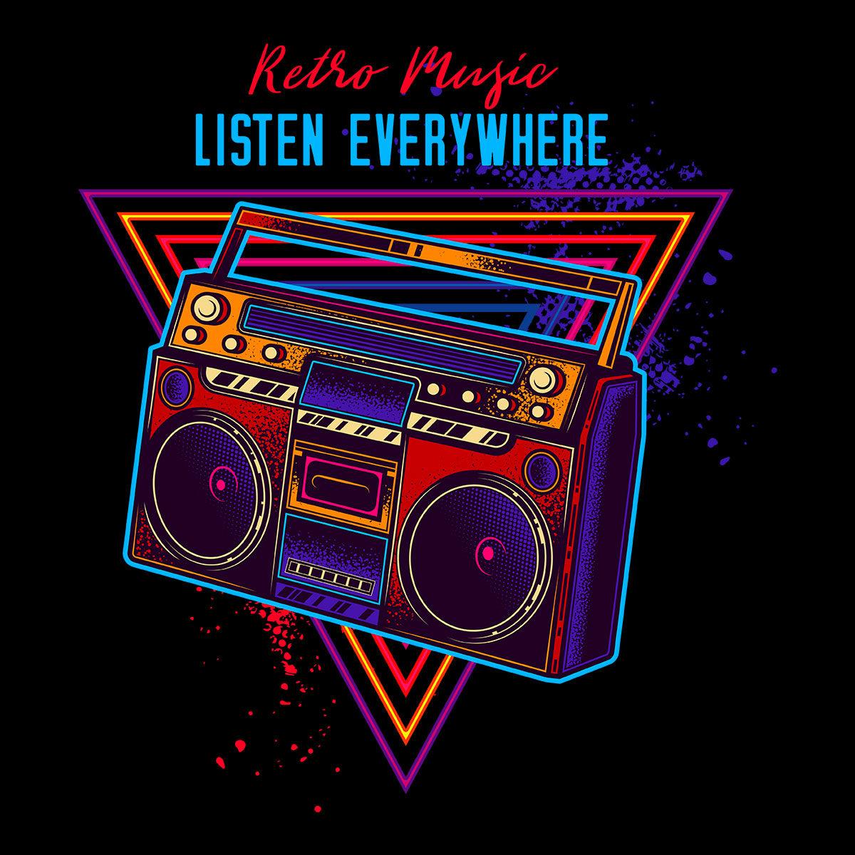 Cool Retro Old Cassette Player - Boombox Listen Everywhere - Kuzi Tees