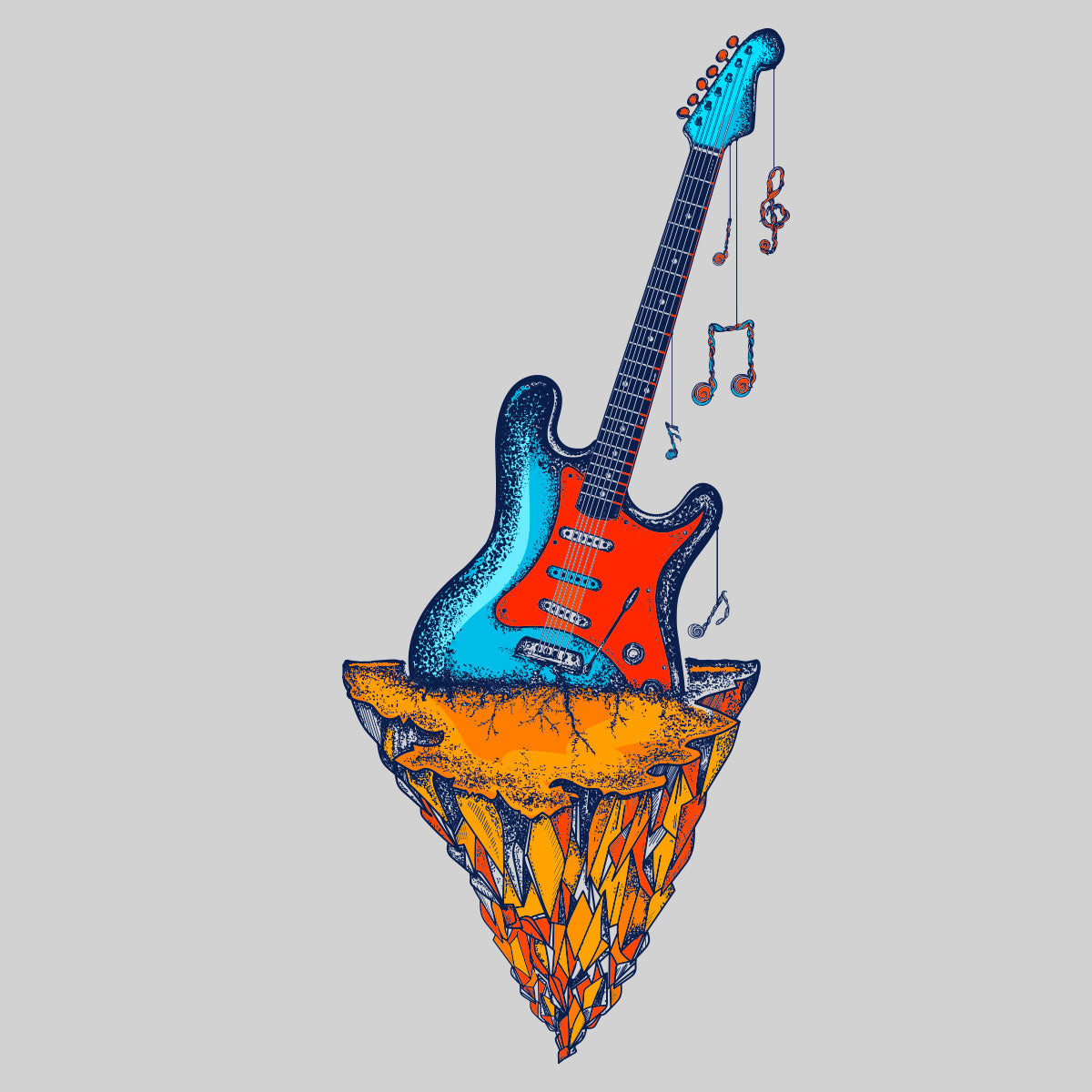 Retro Old Skool - Guitar & Mountains Rock Music Print - Kuzi Tees