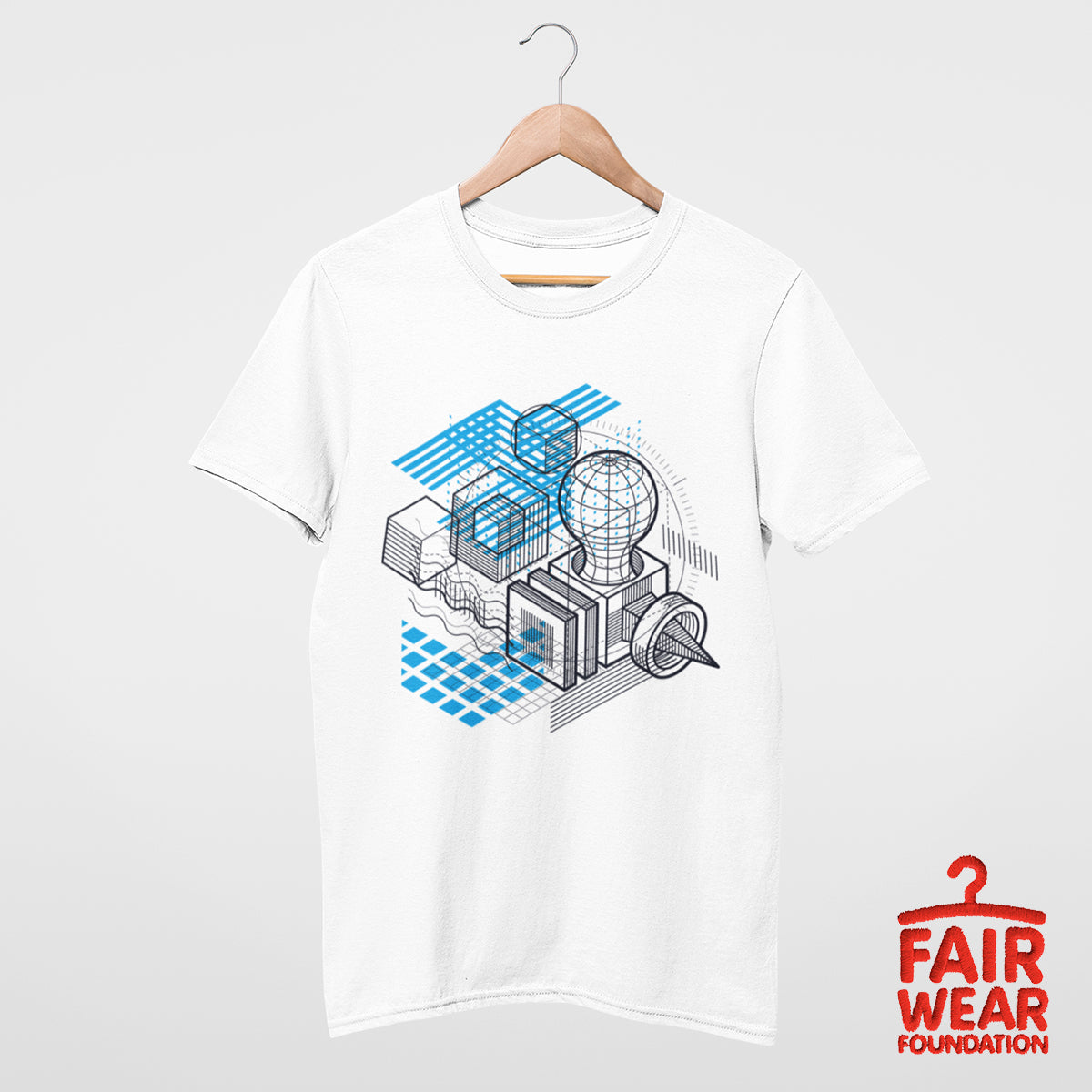 Isometric Elements Shapes Unique Crew Neck White T-Shirt Design - Kuzi Tees