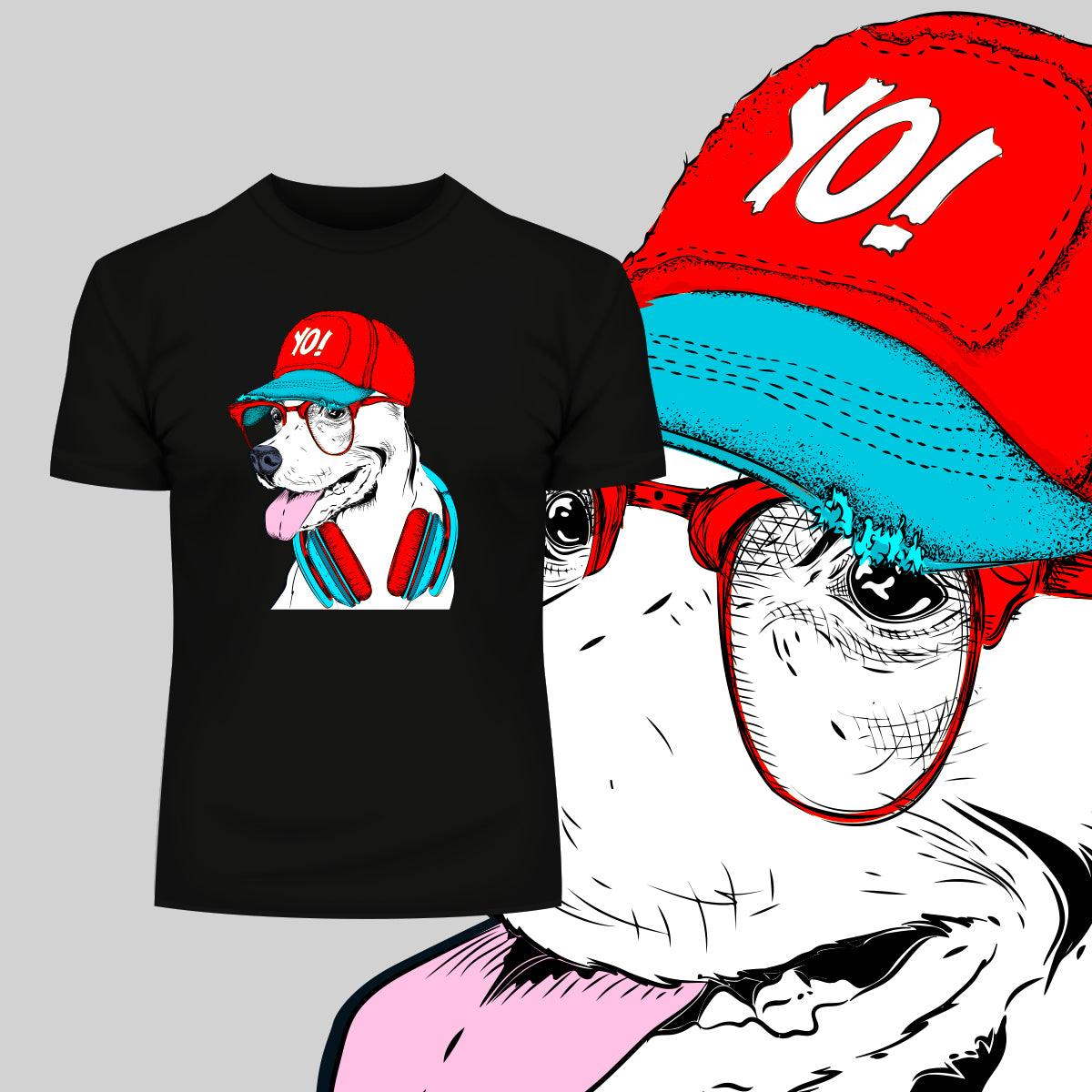 Hip Hop T-Shirt Dog with the Glasses and Hat - Kuzi Tees