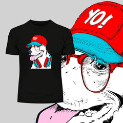 Hip Hop T-Shirt Dog with the Glasses and Hat - Kuzi Tees