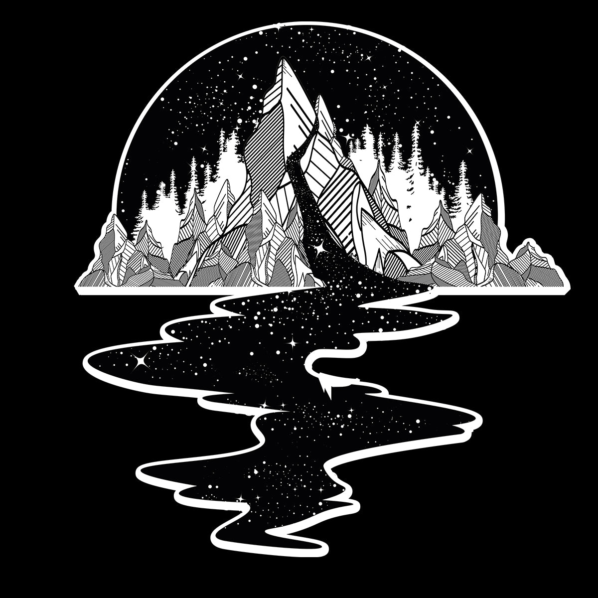 Old Skool River Full Of Stars Hipster Minimal and Abstract T-Shirt for Male & Female - Kuzi Tees