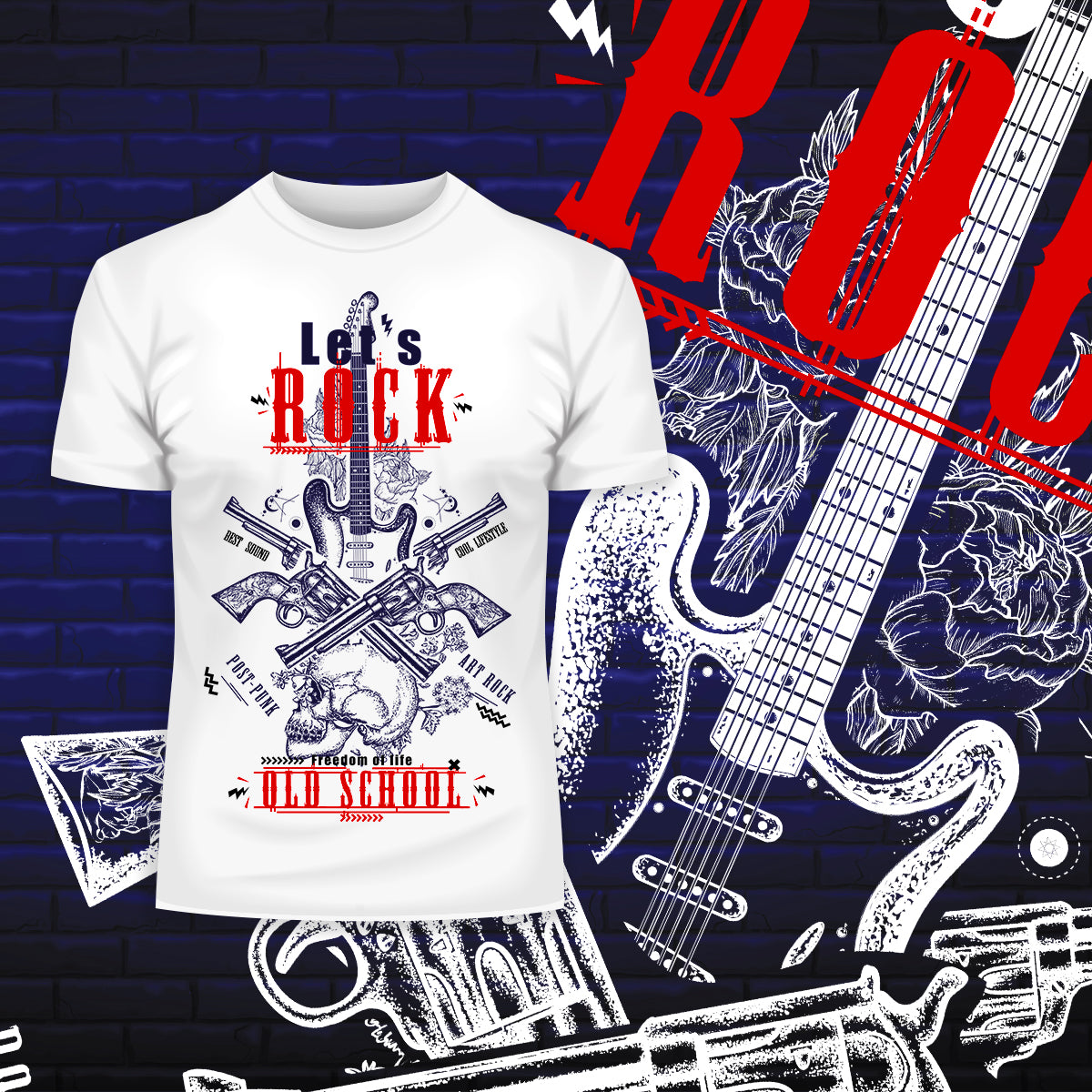 Old Skool Freedom of life Let's Rock Music Hipster T-Shirt - Kuzi Tees