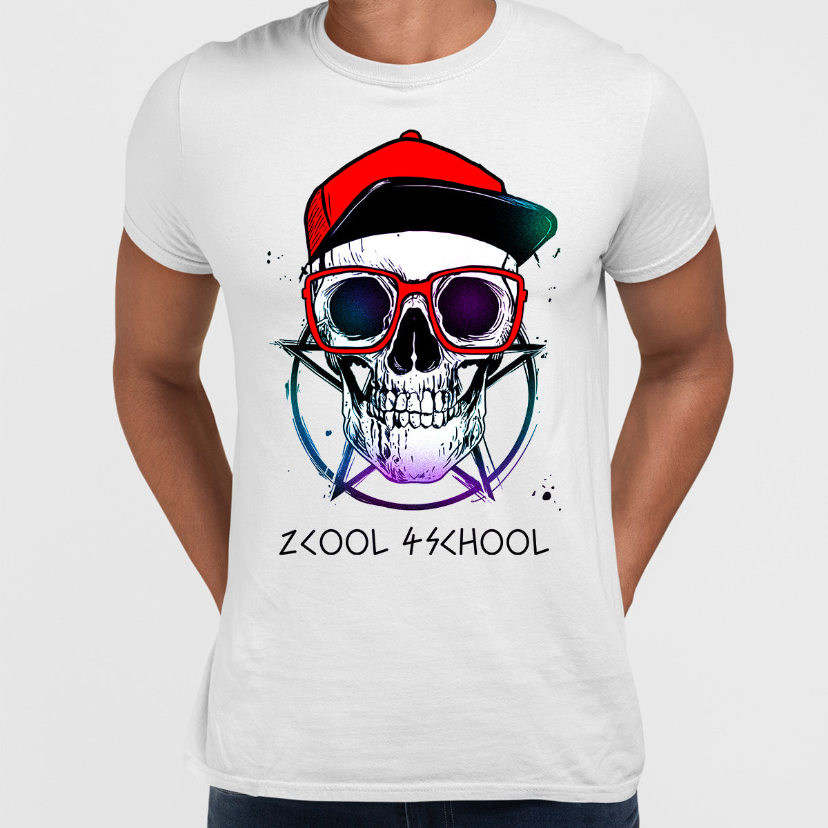 Old Skull With Glasses and Pentagram T-shirts with an Attitude For men and women - Kuzi Tees