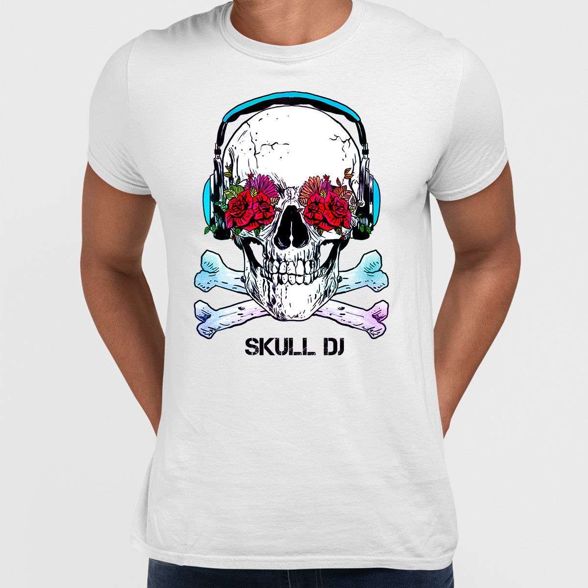 Skull DJ  Flowers and Headphones T-shirts with an Attitude For men and women - Kuzi Tees