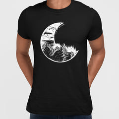 Surreal moon eclipse with forest and mountains T-shirts - Kuzi Tees