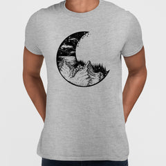 Surreal moon eclipse with forest and mountains T-shirts - Kuzi Tees