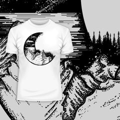 Surreal moon eclipse with forest and mountains T-shirts - Kuzi Tees